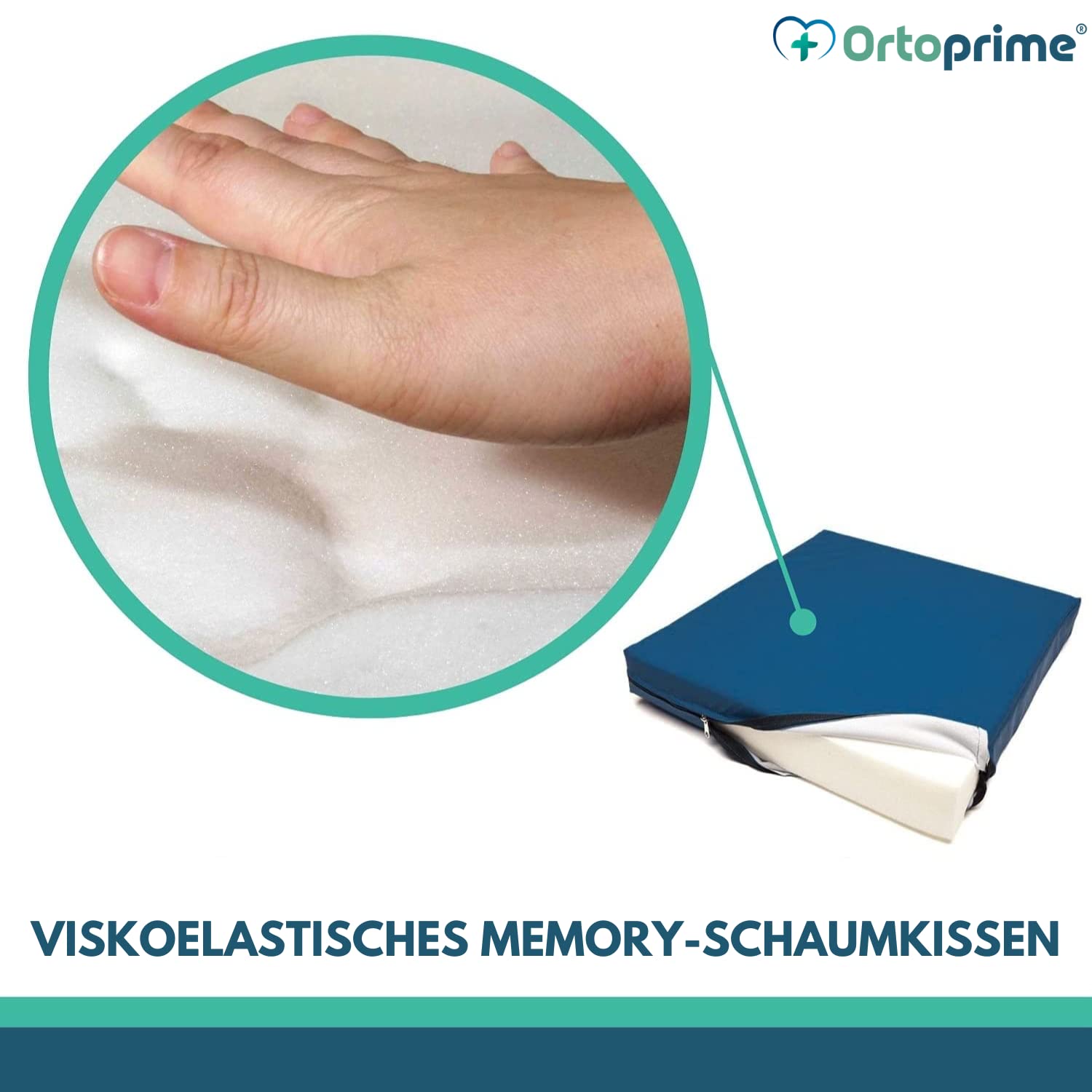 OrtoPrime Antidekubitus viskoelastisches Posturales Kissen - Orthopädisches Coxis-Entlastungskissen - Therapeutisches Memory Foam Sitzkissen - Geeignetes Sitzkissen für Rollstuhl, Zuhause & Büro