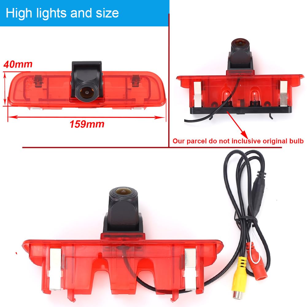HD 170 ° luce freno retromarcia angolo telecamera posteriore regolabile ricambio per Fiat Qubo Fiorino 225 limousine Kombi/Punto/Schragheck 199/Citroen Nemo/Peugeot Bipper AA Tepee (telecamera +
