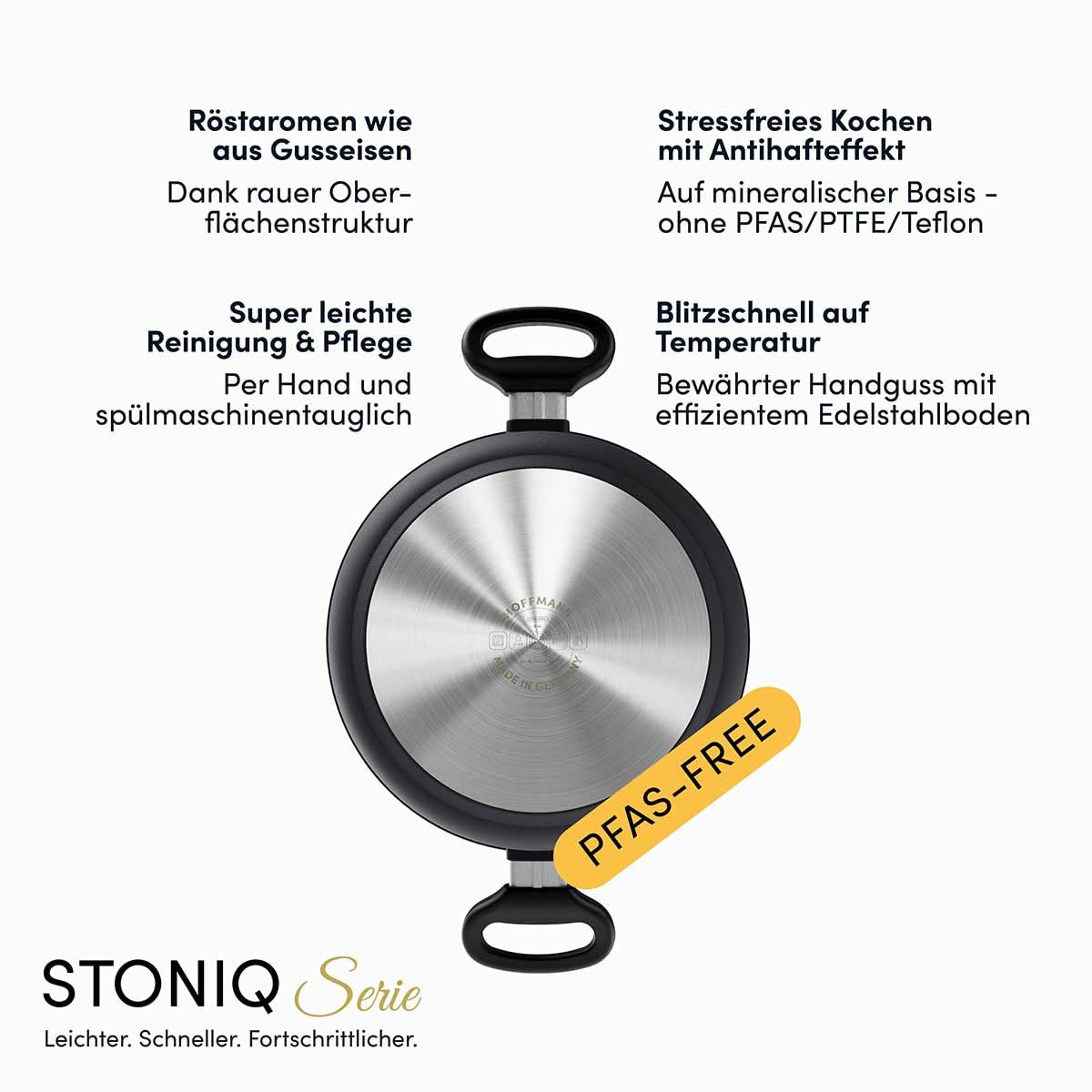 Hoffmann STONIQ Kochtopf Set, Antihaftbeschichtet, PFAS-frei, Induktionsgeeignet, Backofenfest bis 300°C, Topf made in Germany, Kochtopf, Suppentopf (mit Deckel, 20 + 24 cm)