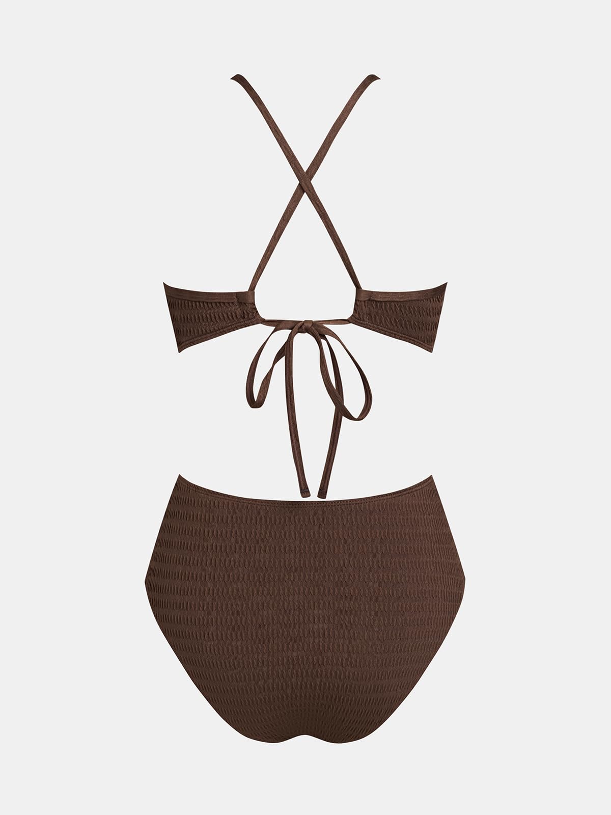 CUPSHE Traje de baño de una pieza para mujer, cuello profundo, recortado, texturizado, fruncido, espalda cruzada, con lazo
