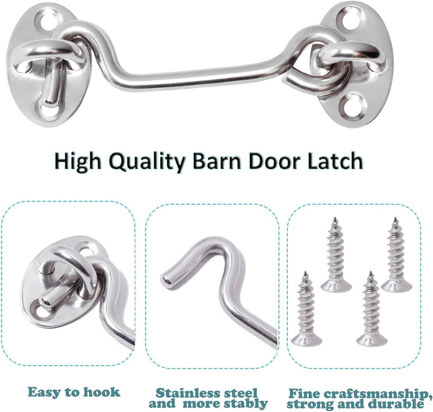 6inch Hook and Eye Latch, Cabin Hook Stainless Steel Door Lock Hook, Silver Gate Hook Stainless Steel Cabin Hook - Image 3