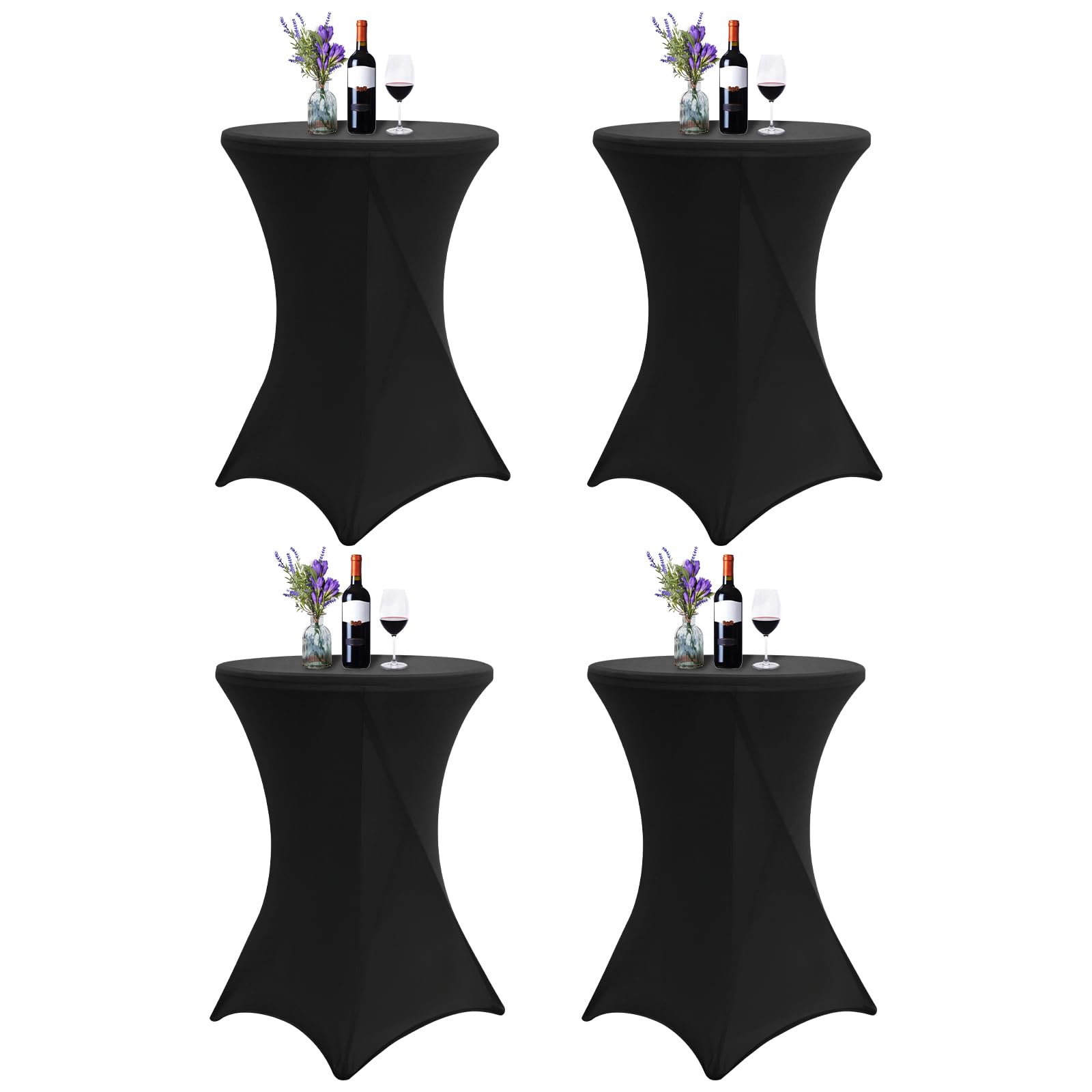 Paquete de 4 Piezas de Mantel de Spandex de Esquina Cuadrada Elástica para Cócteles, Mantel de Cóctel Circular de Alto para Banquetes de Bodas y Recepciones de Bares (Negro 80x110cm)