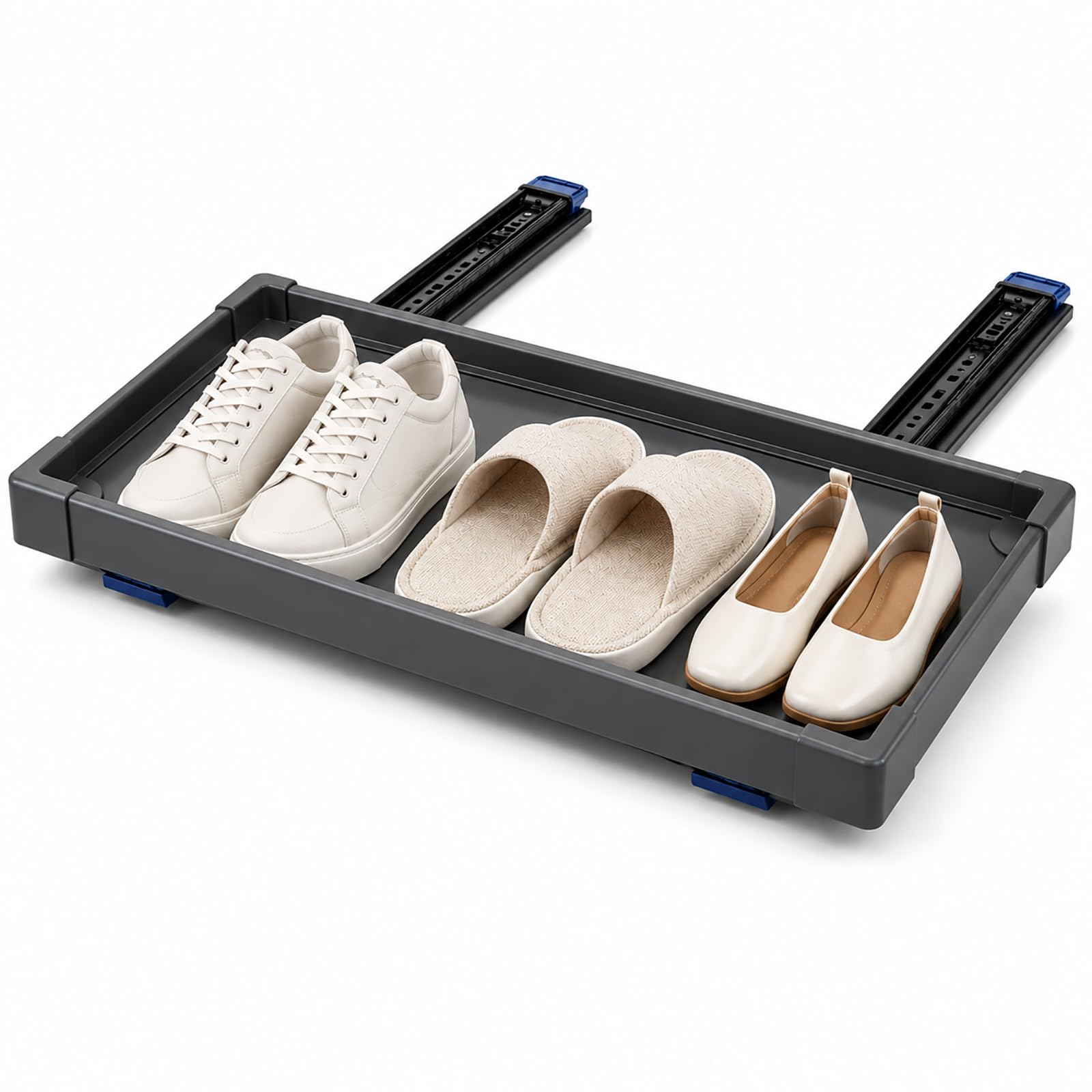Zapatero Extraíble, Organizador De Zapatos para Debajo del Armario con Apertura Mediante Pulsador, Color Gris Oscuro. 510mm