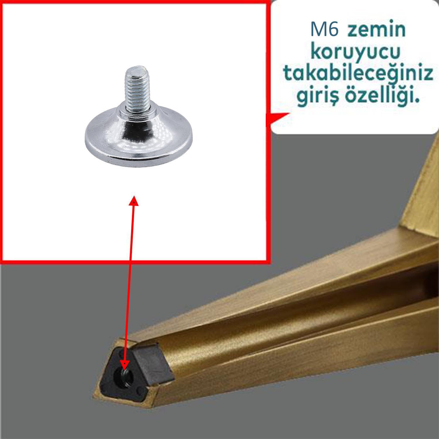 Badem10 Beyaz Eşya Raf Reyon Mobilya Bingo Rotil Ayak M6 Civatalı 6 mm Metal Profil Ayağı 1.5 cm (4 Adet)
