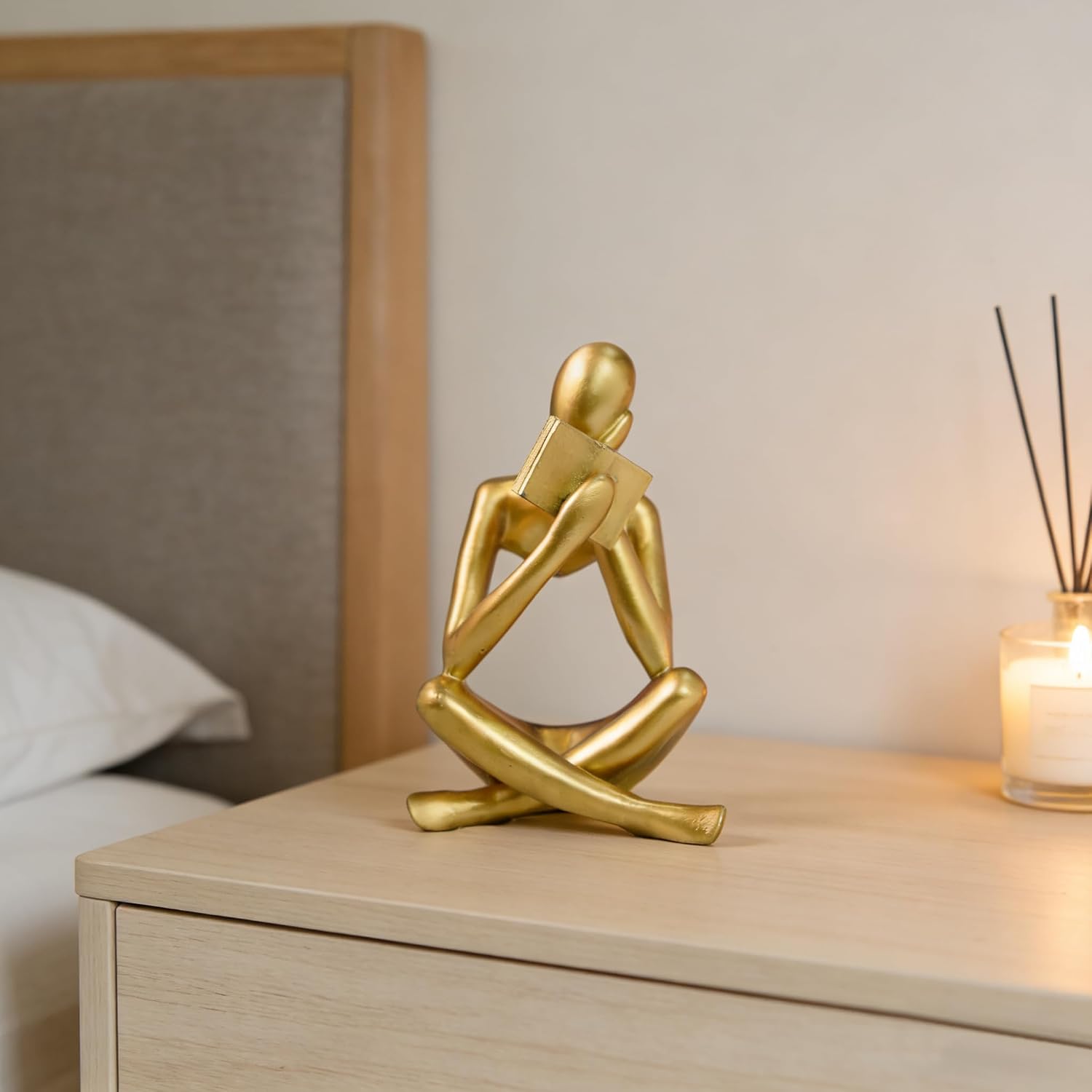 Bookshelf Decor, Coffee Table Decor, Library Decor Sculptures - Abstract Thinker Statue, Resin Modern Art Sculptures for Living Room, Office Desk, Home Decor (Gold(B))