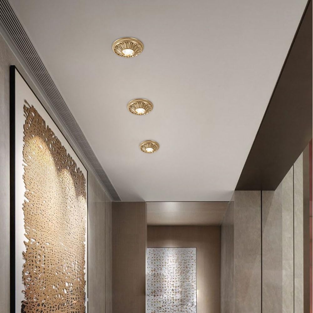 4.5 Inch Round Brushed Brass Downlight,Dimmable LED Recessed Light Fixtures Ceiling Lights,CRI 90+, Frame Baffle Trim,Anti-Glare LED Downlight 3000K-6000K Recessed Lighting