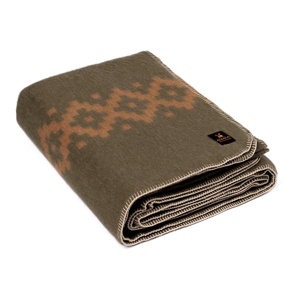 Thick Alpaca Wool Blanket Heavyweight Camping Outdoors Indoors Soft Peru King Size Ethnic Design (Olive Green - Soft Camel, King Size)