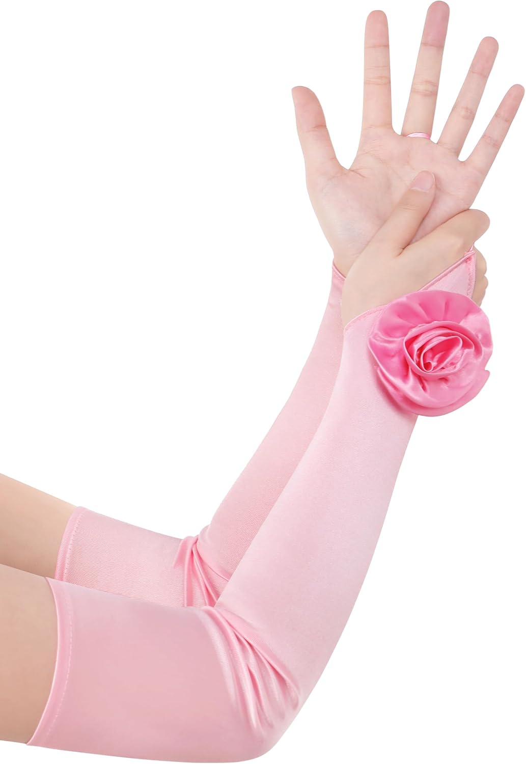 BABEYOND Opera Gloves for Women - Long Floral Satin Fingerless Gloves Elegant Tea Party Costume Accessories for Wedding Prom