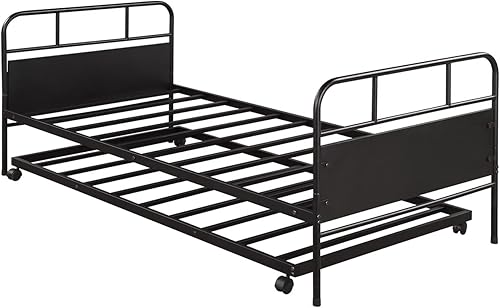 Miniatura 5 de Sofá cama de metal con nido, marco de cama de día tamaño individual con nido extraíble, sofá cama resistente para sala de estar, dormitorio, niños,