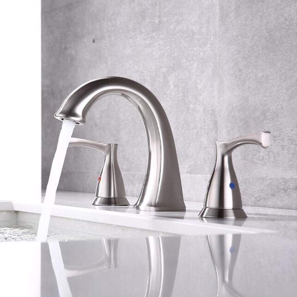 Grifo Lavabo 3 Orificios Color Cepillado Latón Frío y Calor Función de Ahorro de Agua Grifo de Lavabo