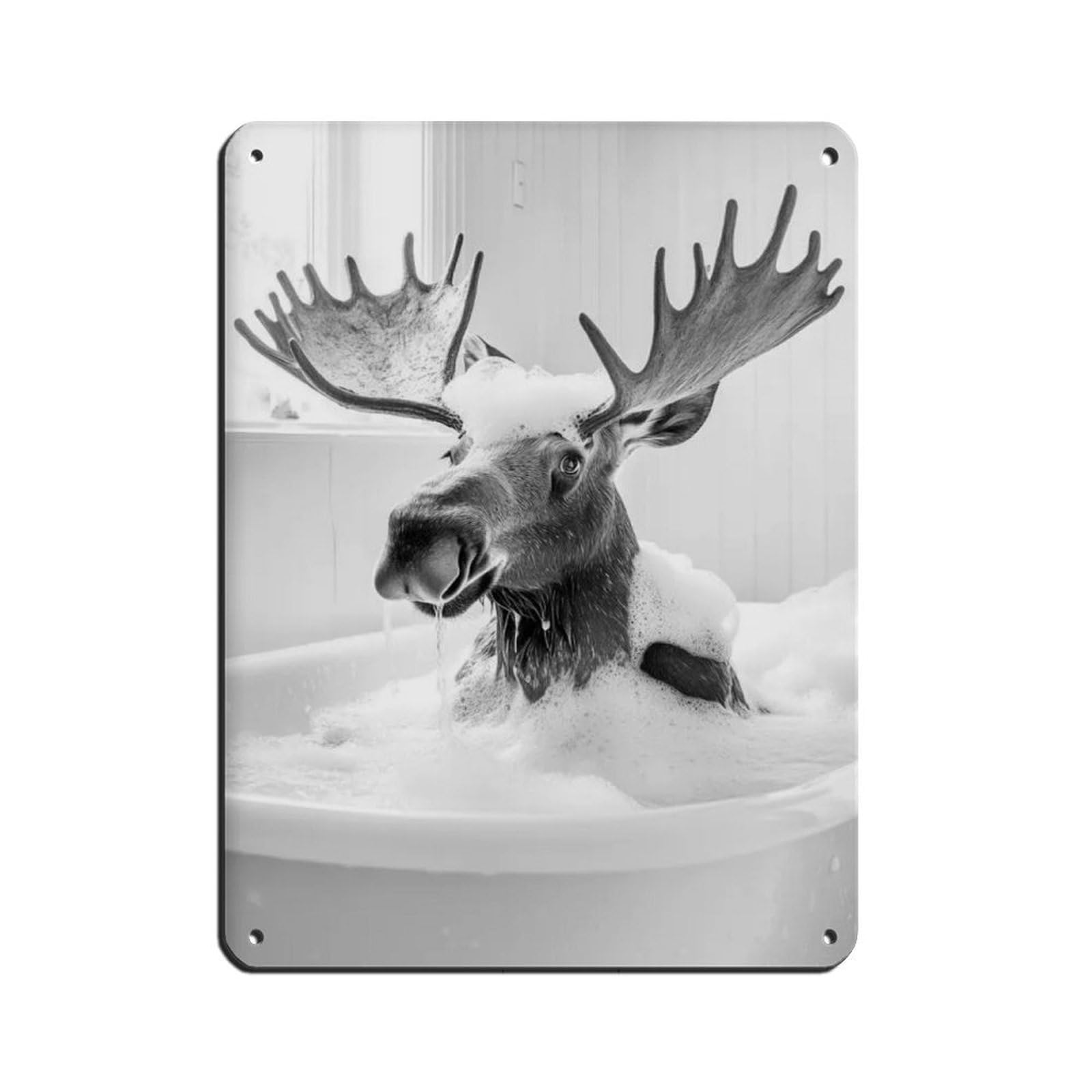 Moose in The Bathtub, Funny Bathroom Art Tin Sign Vintage Metal Pub Club Cafe Bar Home Wall Art Decoration Poster Retro 12x16inch(30x40cm)
