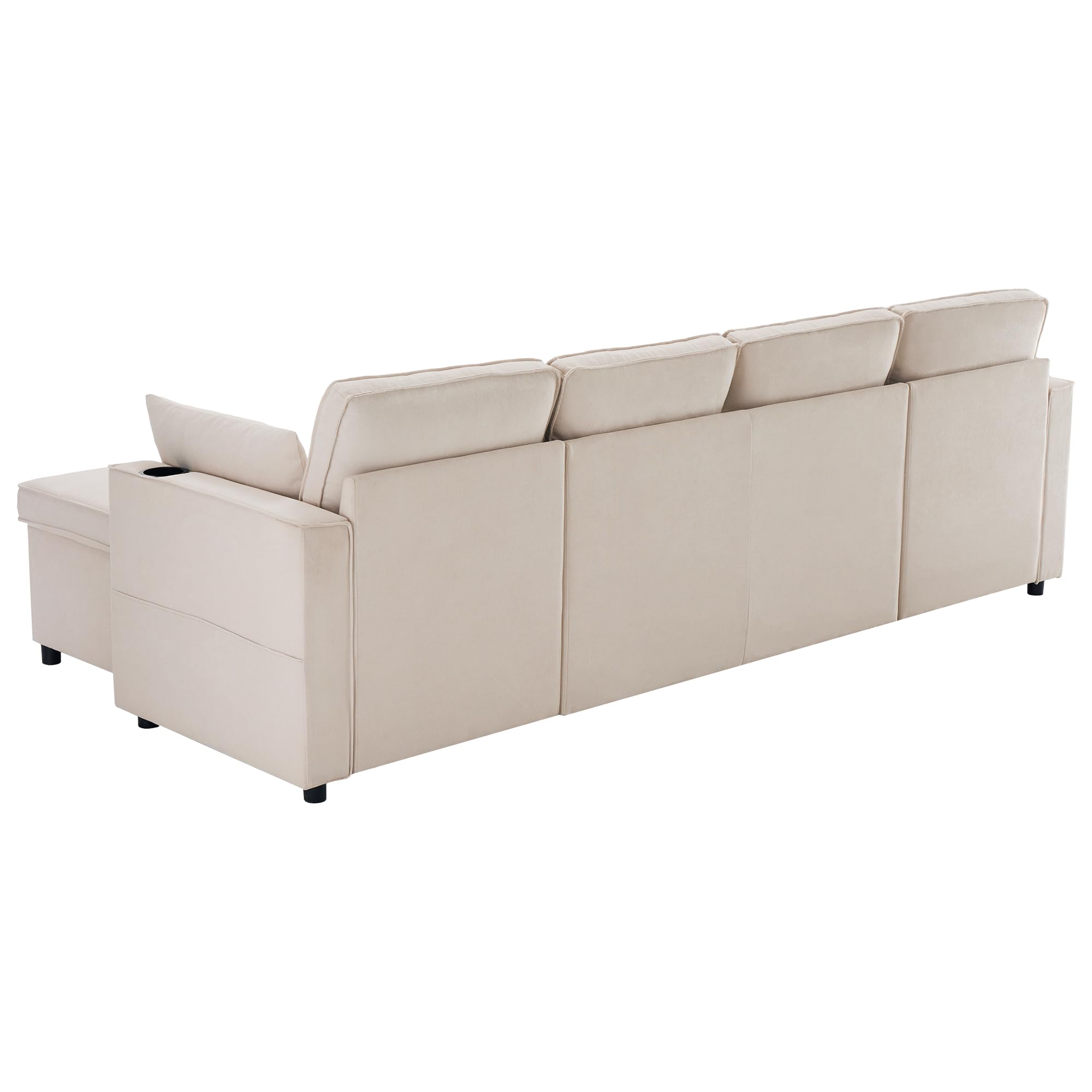 Lcoho Sofá cama con función de dormir, sofá en forma de U, sofá tapizado, tela de algodón y lino, con soporte para bebidas, espacio de almacenamiento, adecuado para familias, salones, etc.