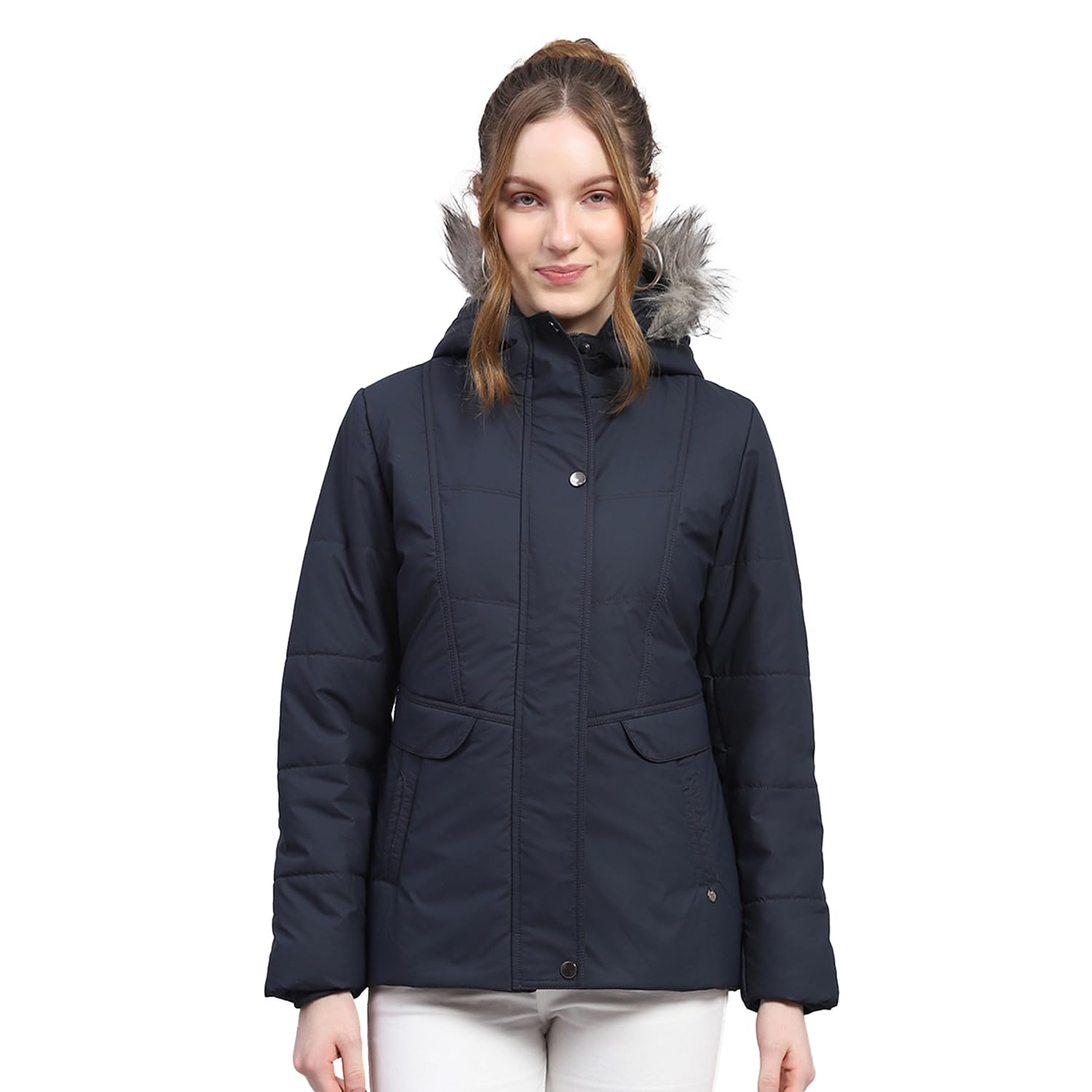 Womens Solid Navy Blue Hooded Neck Full Sleeve Jacket-image-46