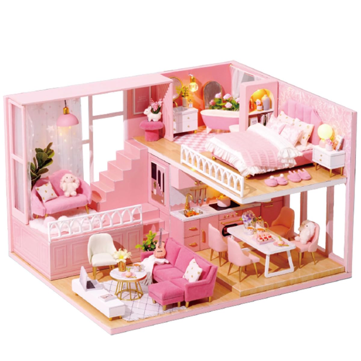 Casa delle Bambole Fai da Te in Legno e Carta Creativa per Ragazzo Ragazza | Gioco Immaginativo, Design Elegante, per Famiglia e Soggiorno, Costruzione Facile da Montare e Semplice
