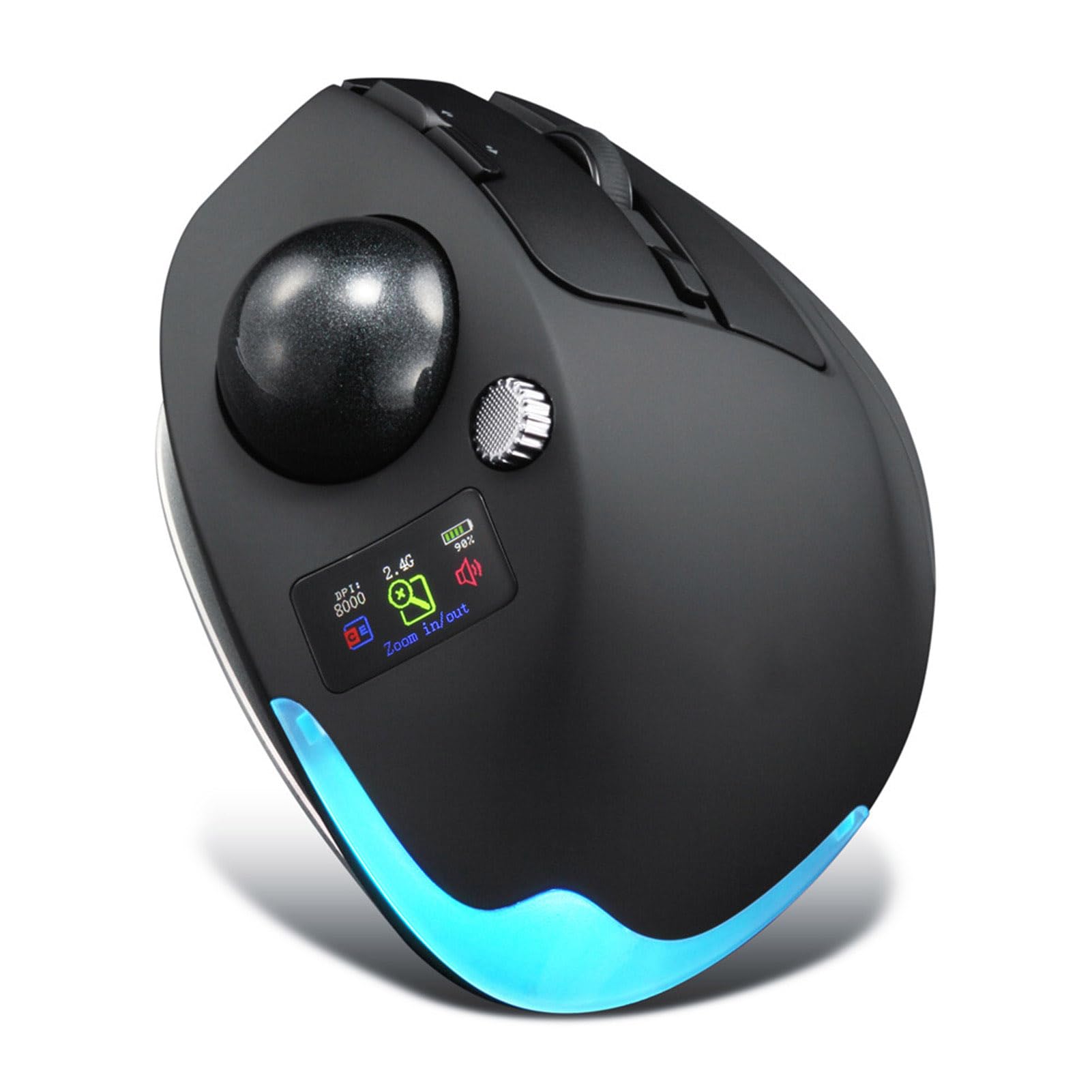 XUMIUZIY Ratón Inalámbrico con Trackball, Mouse Ergonómico, 8000 dpi, 8 Botones, Pantalla LCD a Color, for Oficina y Uso Diario (Black)