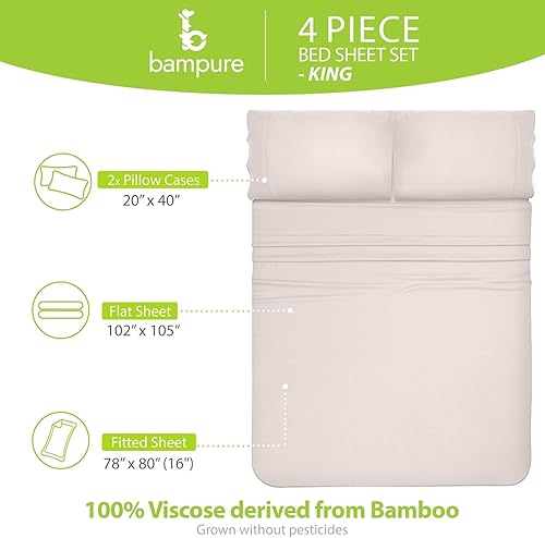 Vista 142 de BAMPURE - Juego de sábanas de 100 % viscosa de bambú, refrescantes, suaves, bolsillo profundo de hasta 16 pulgadas, 1 sábana encimera, 1 sábana Gris