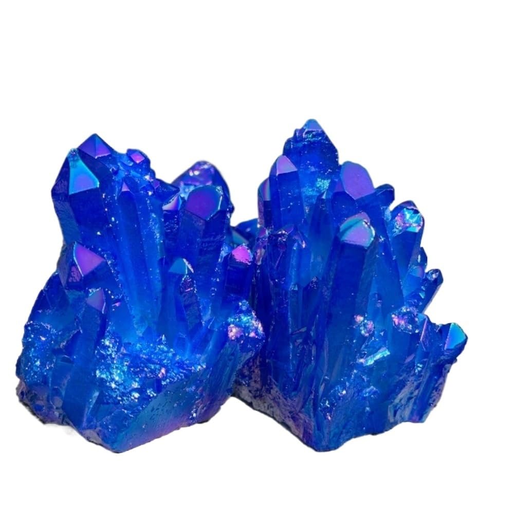 YLQUXEUV 1pc 50-150g Bohemian Irregular Royal Blue Halo Quartz Cluster with Titanium Coating and Iridescence