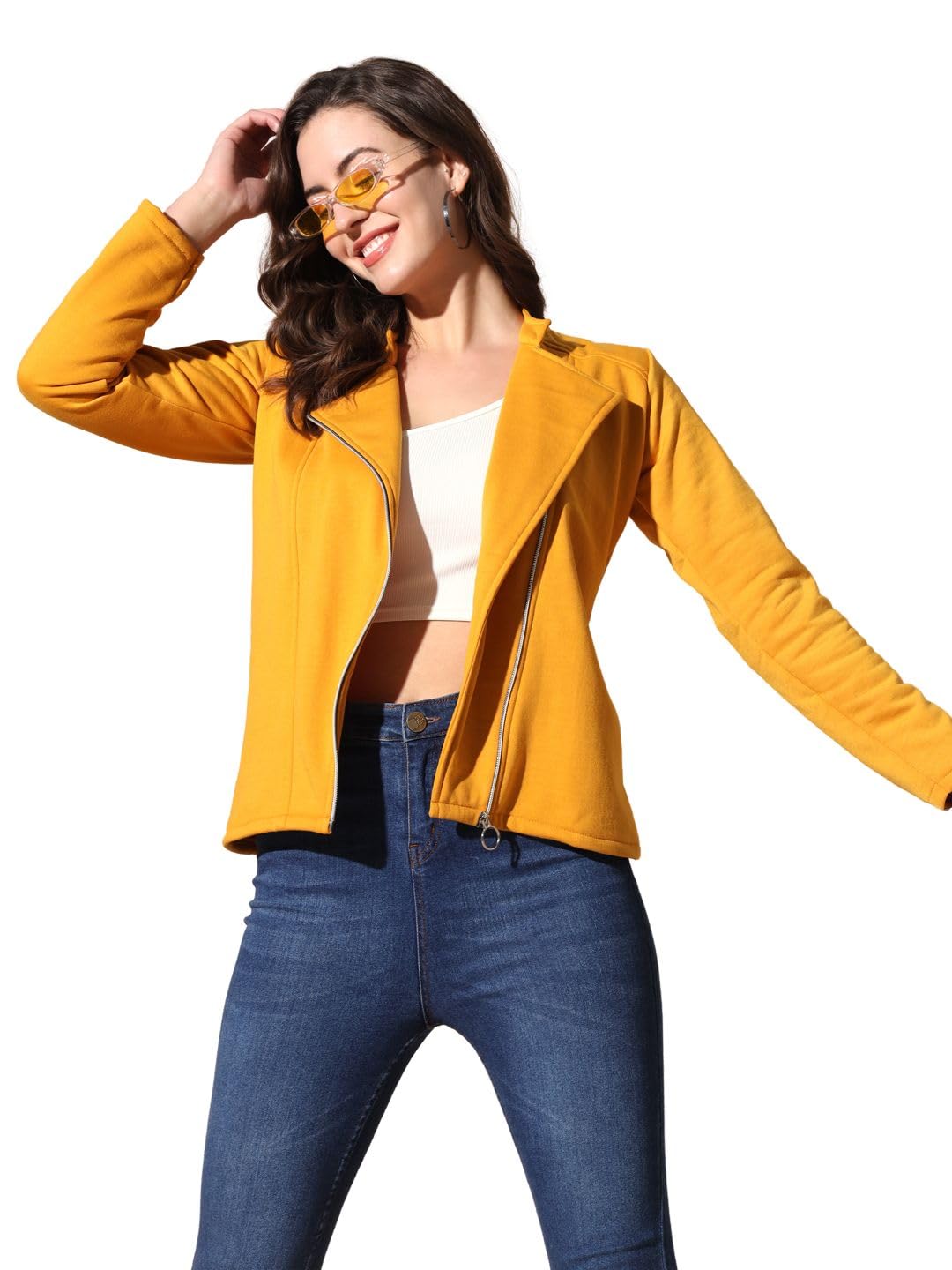 tandul Women's Jacket Yellow Full Sleeve Solid Zipper Casual Jacket For Girls and Women For Winter (8245)-picture-40