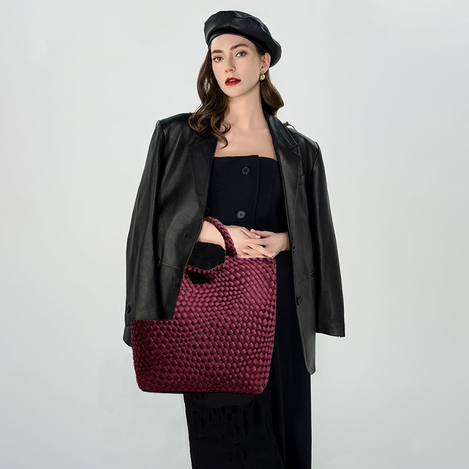 JINMANXUE Woven Hobo Bag For Women Neoprene Tote Bag Large Capacity Handbag Patchwork Handmade Casual Shoulder Bags - Image 2