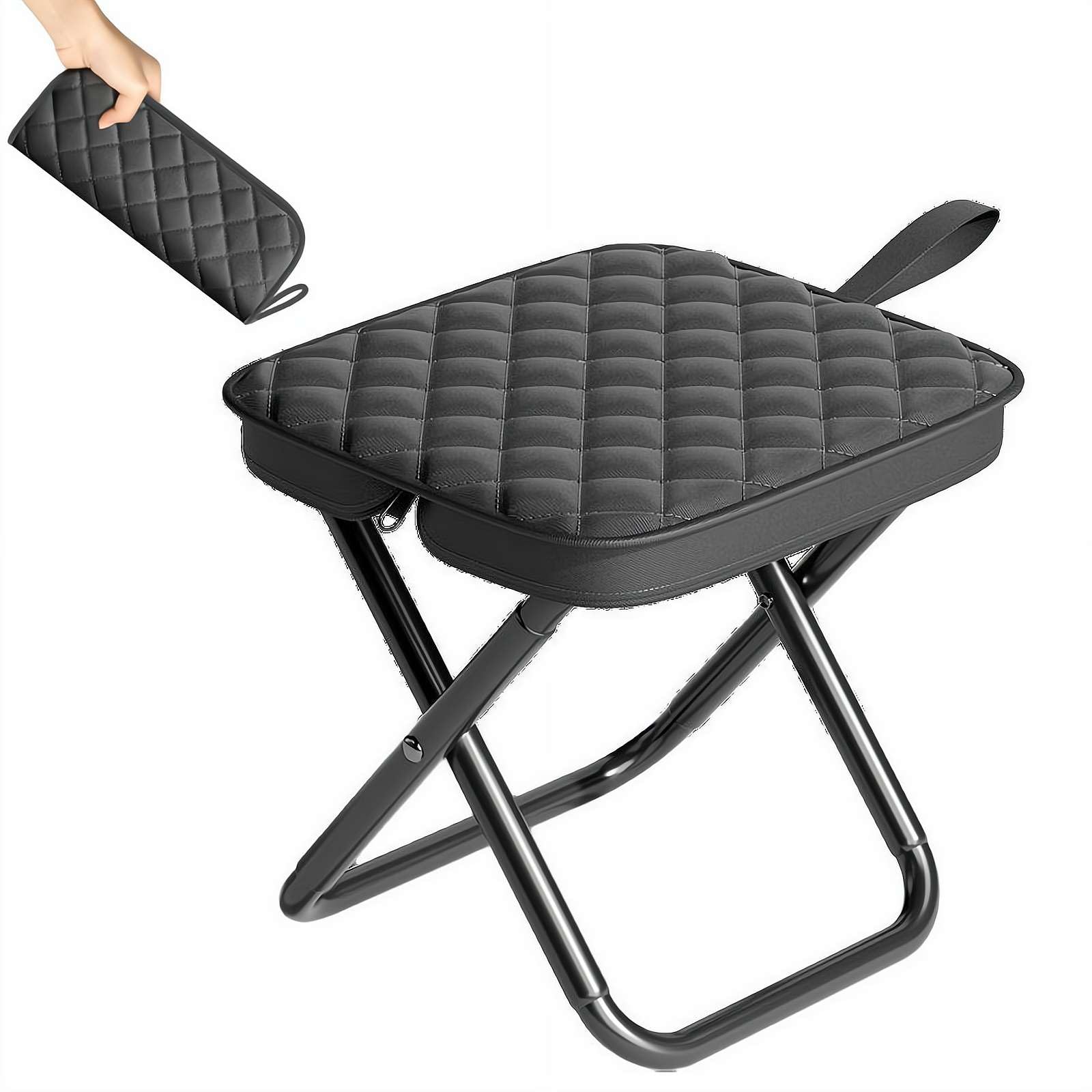 Lightweight Folding Camping Stool, Padded Oxford Fabric Portable Seat with Carry Strap, Heavy-Duty Compact Chair for Outdoor, Travel, Hiking, Spectator Events & Balcony Use