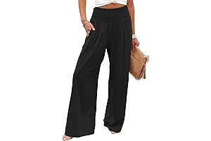 Tongmingyun Elasticated Waist Wide Leg Linen Trousers