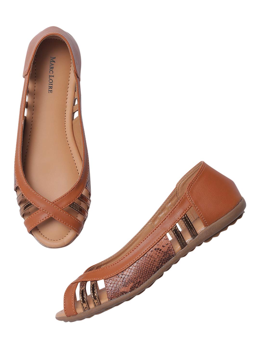 Marc Loire Women's Faux Leather Comfortable Open-Toe Slip-On Flat Ballerina Shoes for Casual Wear, Party and Formal Occasions.