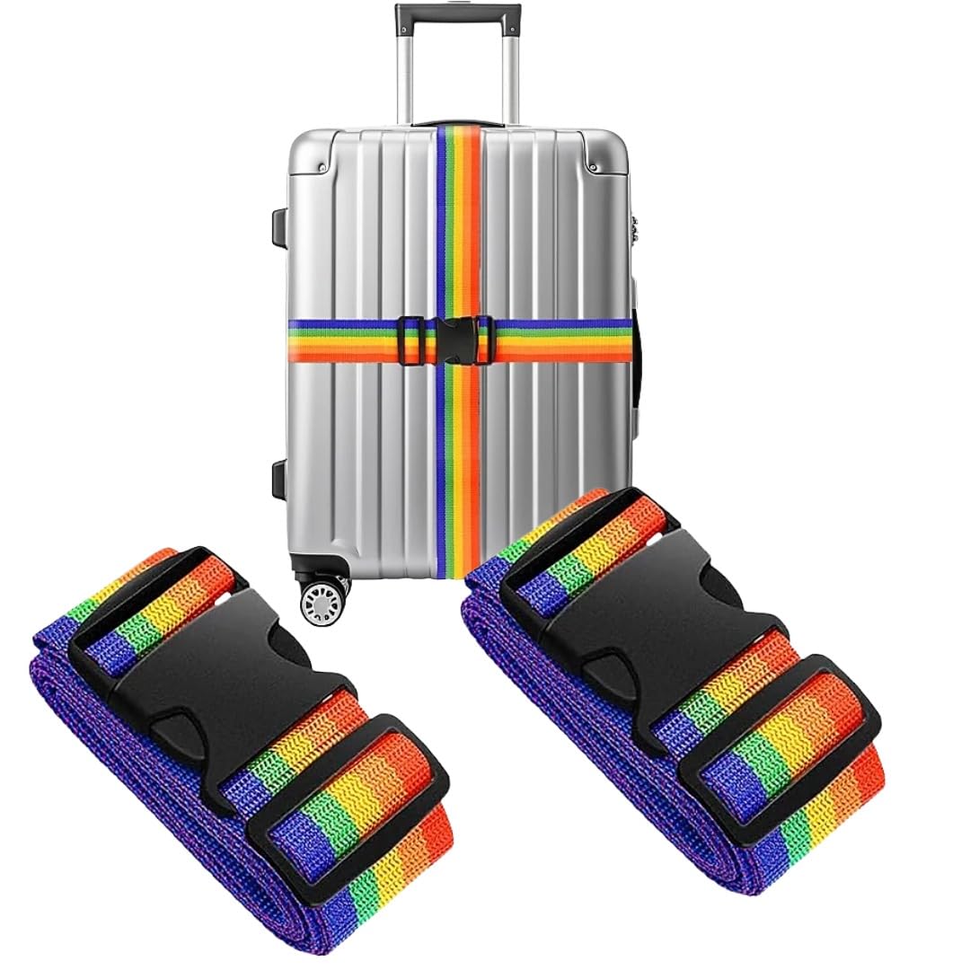 0TO6 Universal Luggage Straps Suitcase Belts – Adjustable Nylon Travel Bag Accessory with Quick Release Buckle, Secure & Durable Luggage Belt for Easy Identification, (Pack of 2) (Rainbow)-image-47