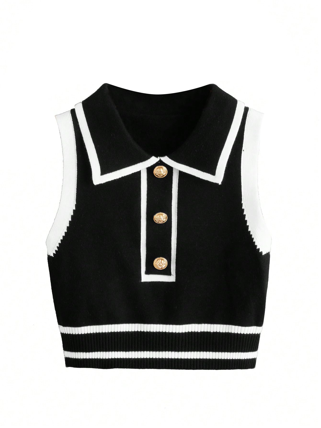 Verdusa Womens Button Down Old Money Striped Sleeveless Sweater Vest Collar Knit Top