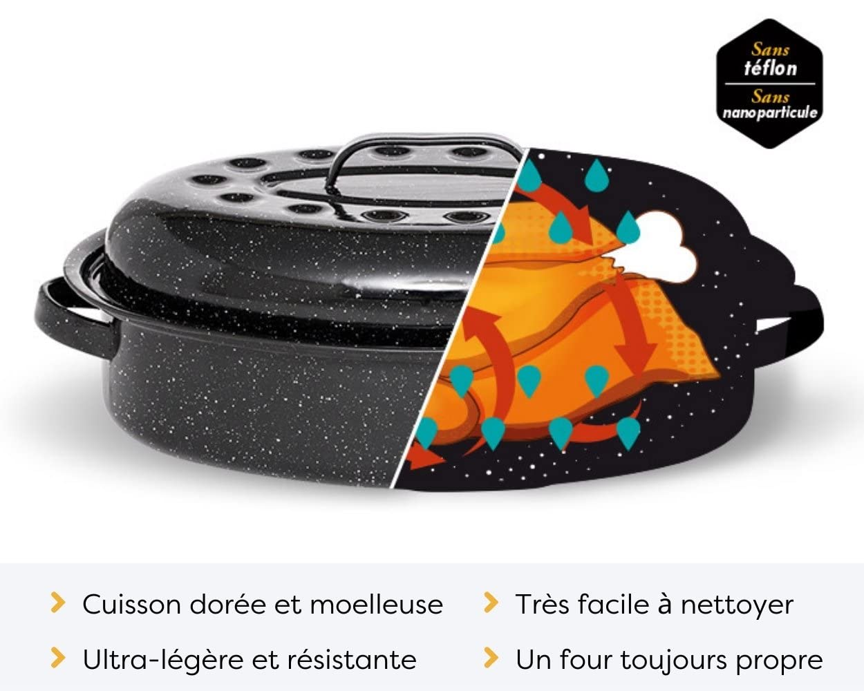 GRANITEWARE - Cocotte Roaster en acier émaillé – Format moyen - grille inox + livre de recette