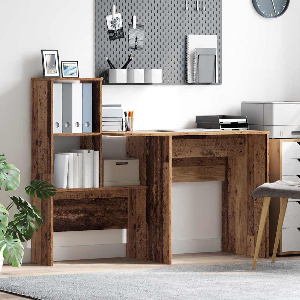 Scrivania con Scaffali Legno Vecchio 131,5x50x106,5 cm | Tavolo da lavoro compatto per ufficio a casa e studio, dotato di finitura opaca antiriflesso e ripiani integrati.