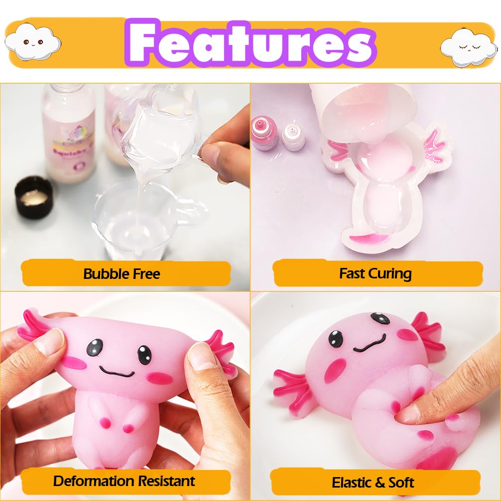 Taba Squishy Maker Big Axolotl Silicone Mould Gel Kits Pack, Pink, 3.6X3.74X1.5 Inches - Image 3