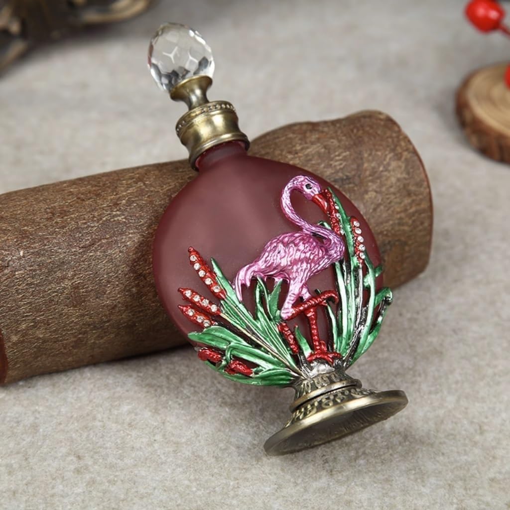 Butelka na perfumy w stylu vintage, z okrągłą kryształową pokrywką. Pusty pojemnik na zapachy. Dekoracyjny mały