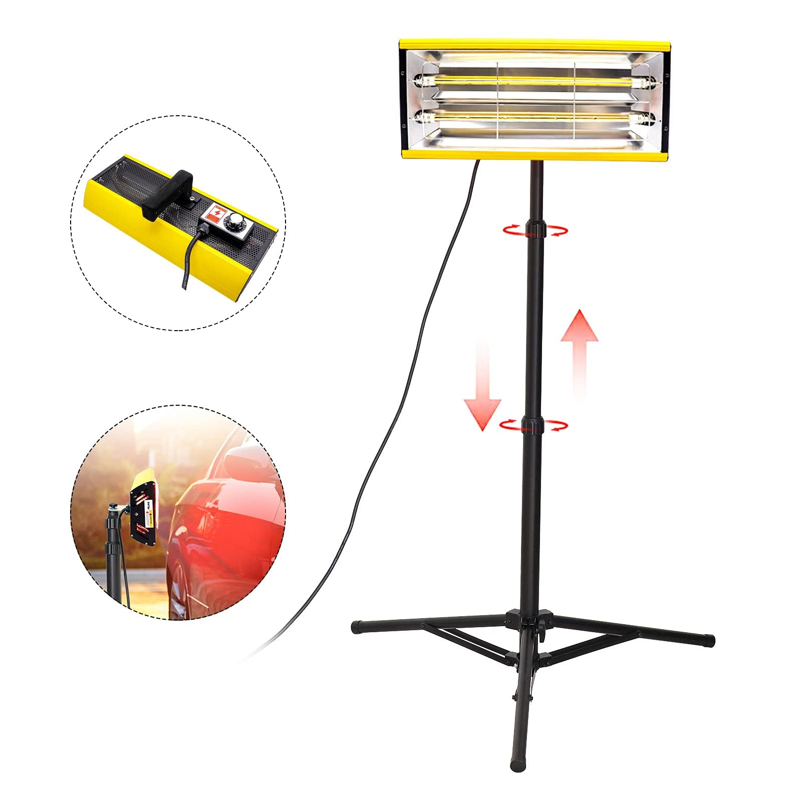 Suszarka do lakieru 2000 W, lampa do lakieru samochodowego, powierzchnia do pieczenia: 420 * 500 mm, regulowana wysokość stojaka, z uchwytami, zdejmowany uchwyt,A