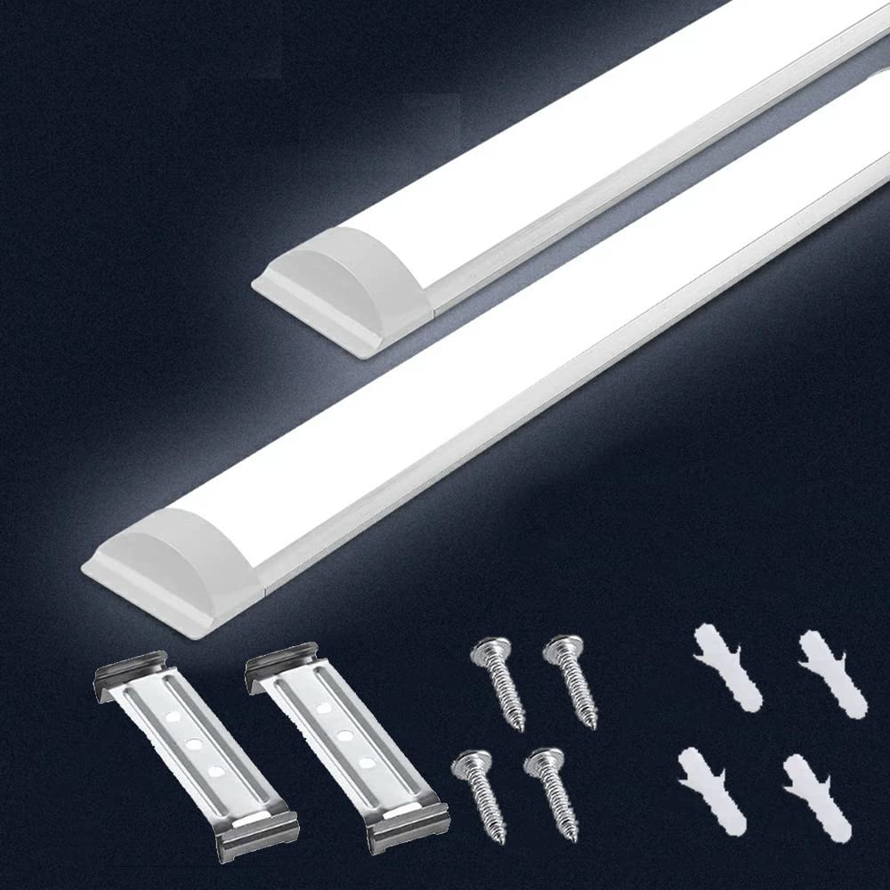 Manningham Lighting20x 5FT LED Tube Batten Light Fixture 6500K 50W 4500LM Ceiling Surface Mounted Brackets Milky Cover 180°for Garage Workshop Room Market and Office etc