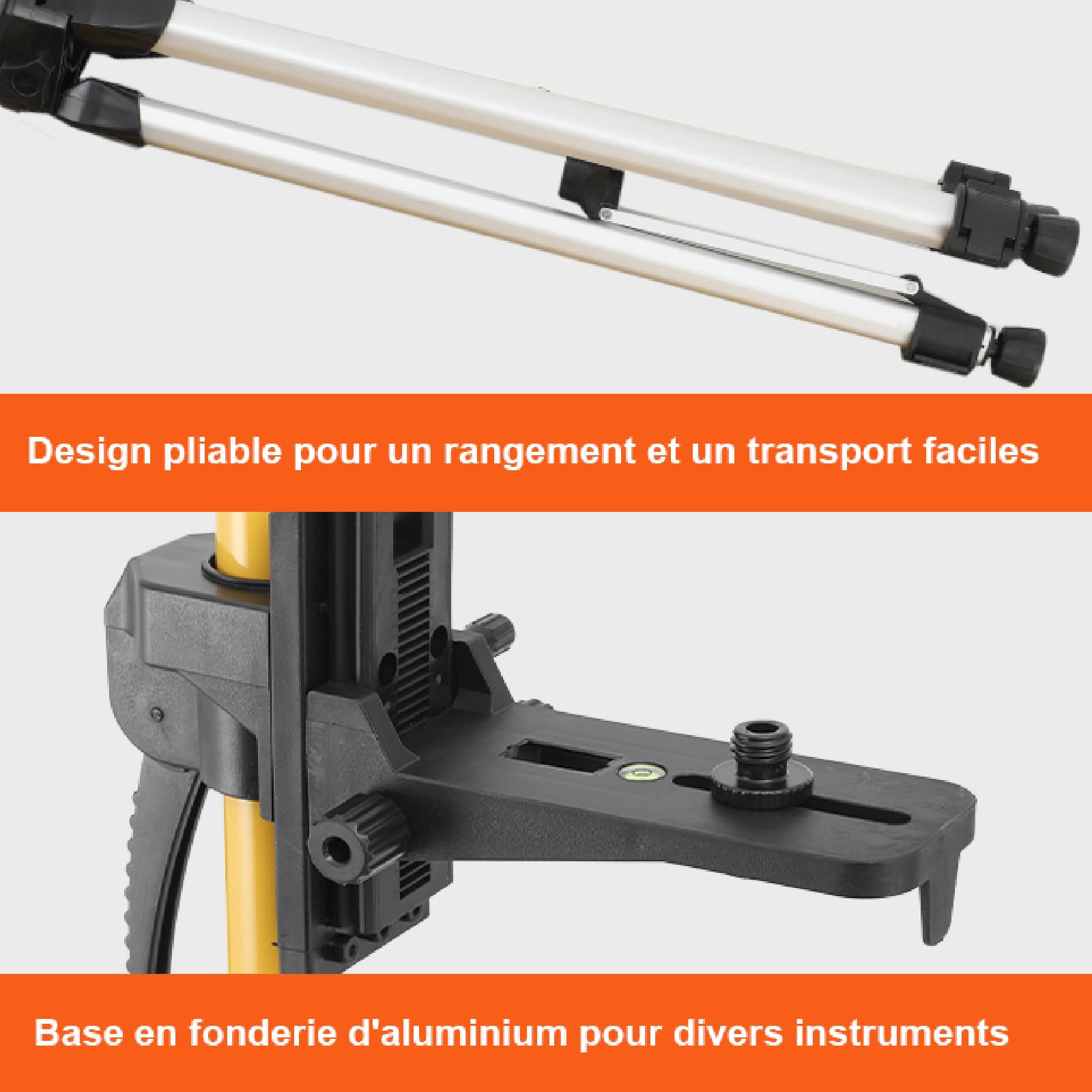 Perche télescopique 3,6m,Niveau Laser Perche Télescopique, Pôle de Montage Pour Laser Rotatif et Niveau Laser avec trépied avec Filetage Mâle 1/4-20 et Adaptateur Fileté 5/8-11