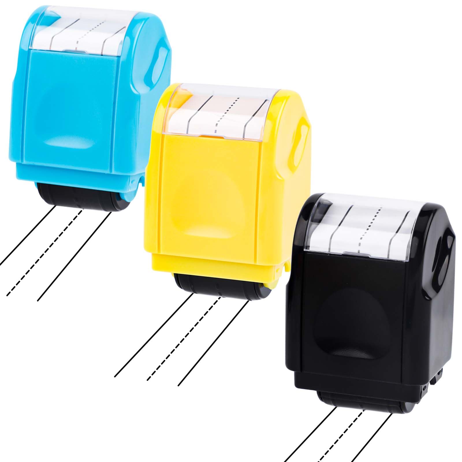 3uds Sello de Rodillo de Líneas de Escritura a Mano, Autoentintado Sello de Rodillo de Línea Discontinua para Profesores Estudiantes Niños Aula Oficina (Negro, Azul, Amarillo)