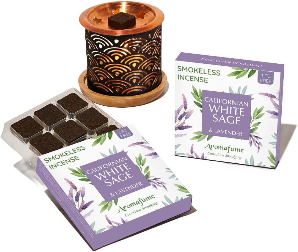 White Sage & Lavender Smokeless Incense Bricks & Rainbow Burner, Aromafume