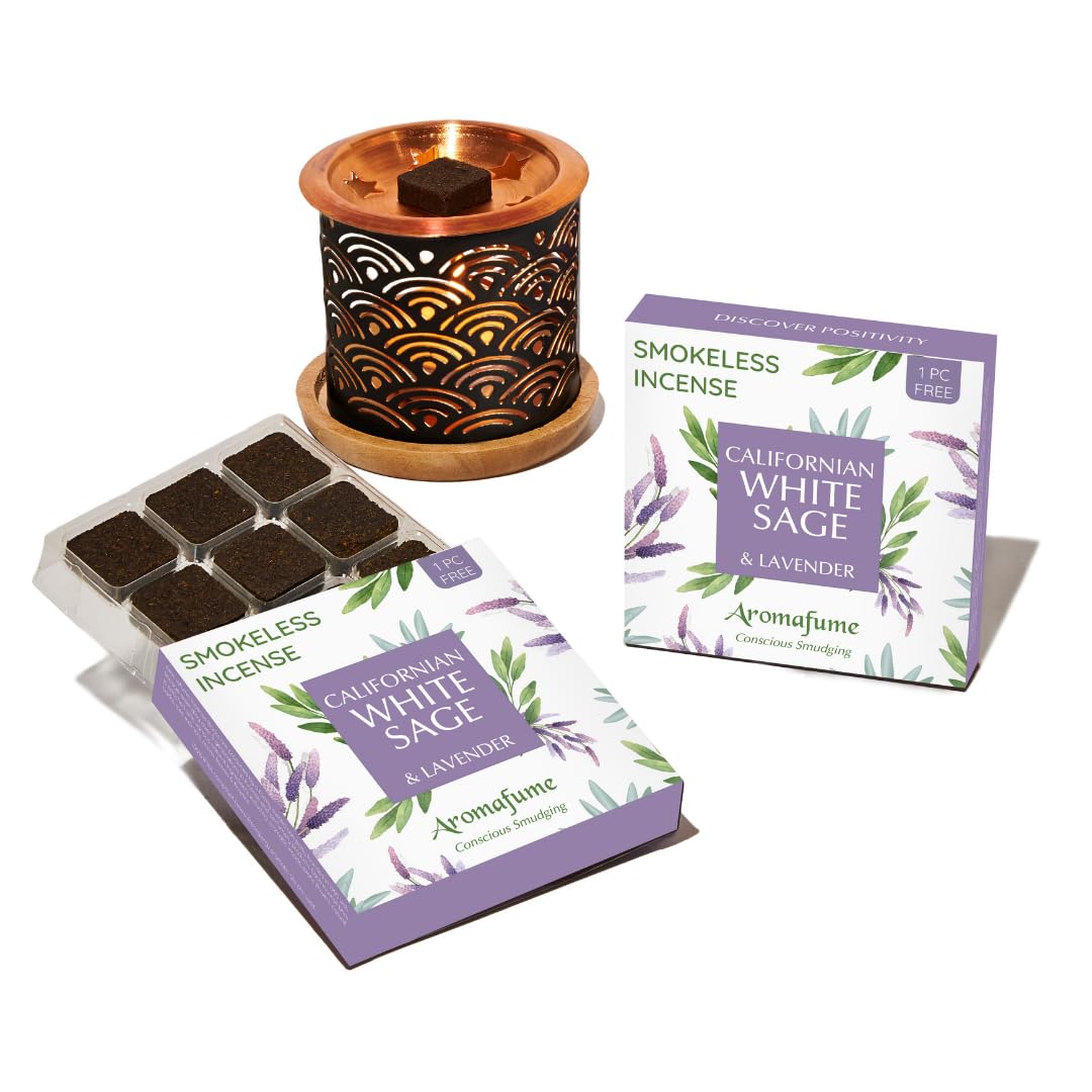 White Sage & Lavender Incense Bricks with Rainbow Exotic Burner by Aromafume | 2x9 Bricks | Sage Incense for Cleansing Negative Energy & Protection | Sage for Smokeless Smudging, Spiritual Cleansing