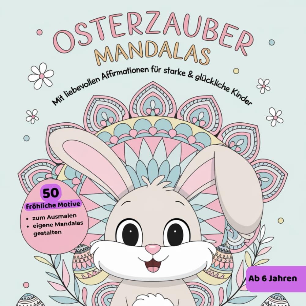 Osterzauber Mandala Ausmalbuch für Kinder ab 6 Jahren – 50 fröhliche Oster-Mandalas & liebevolle Affirmationen, eigene Mandalas gestalten, ... stärken – wundervolles Ostergeschenk