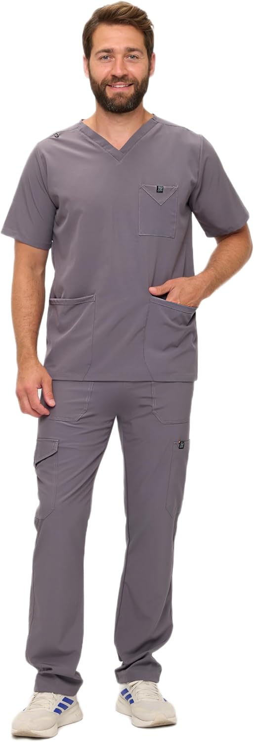 Natural Uniforms Mens Stretch Multi-Pocket Cargo Scrub Set
