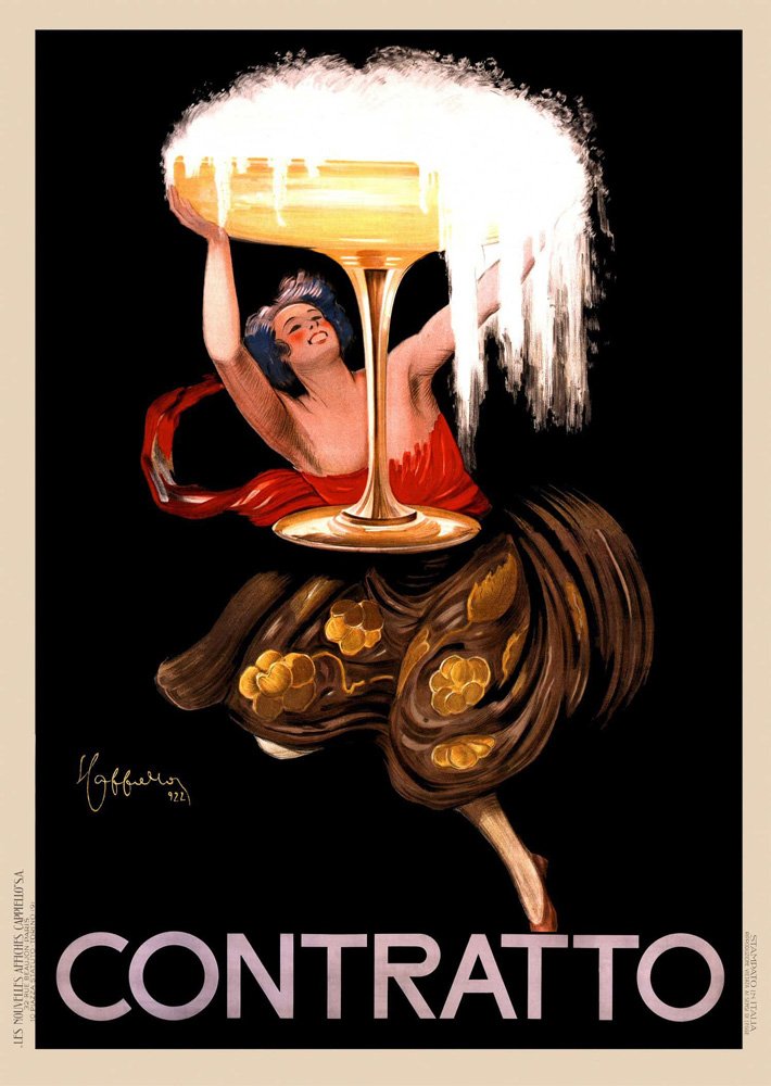 Poster Contratto Cappiello Champagne Art Nouveau A2 affiche vintage multicolore en bois