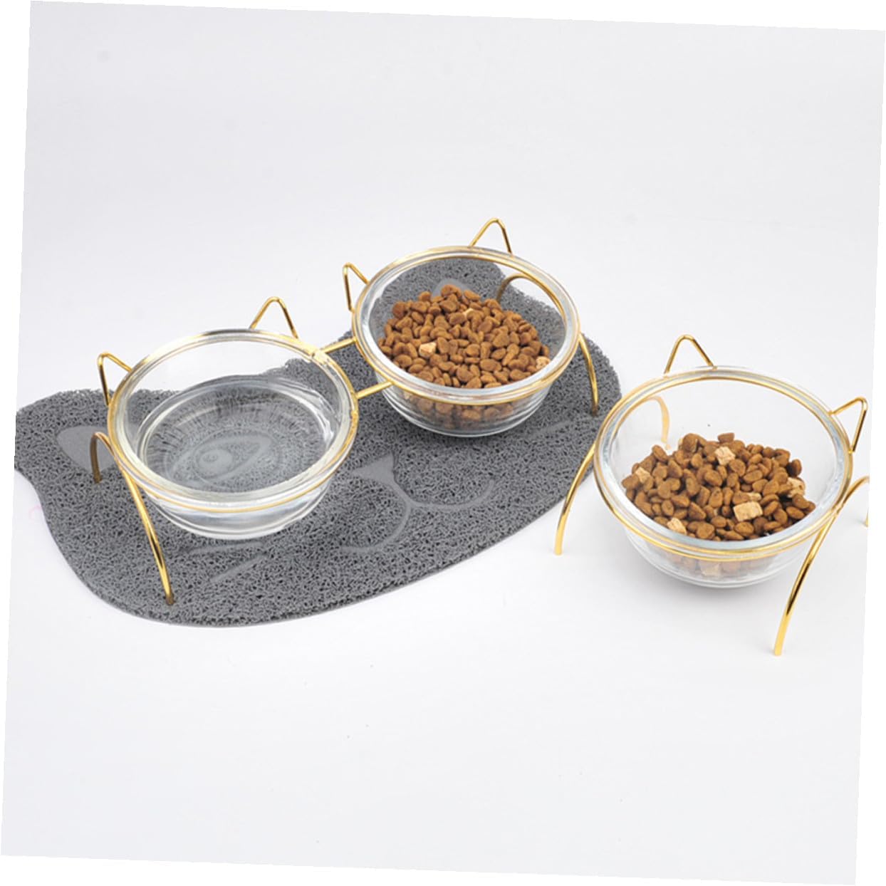 Elevated Glass Cat Bowl 15° Tilted Gold Stand – Neck-Saving Orthopedic Feeder for Indoor Cats & Small Dogs