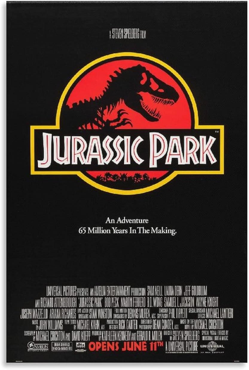 ZHIZAI Movie Poster Jurassic Park Canvas Poster Bedroom Decor Sports Landscape Office Room Decor Gift 20x30inch(50x75cm) Unframe-Style