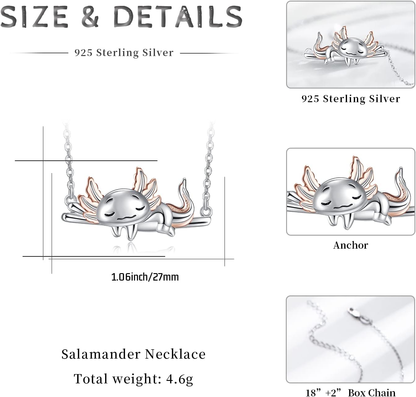 Axolotl Necklace for Women 925 Sterling Silver Axolotl Necklace Gifts Animal Pendant Mexican Axolotls Jewelry Gift - Image 7