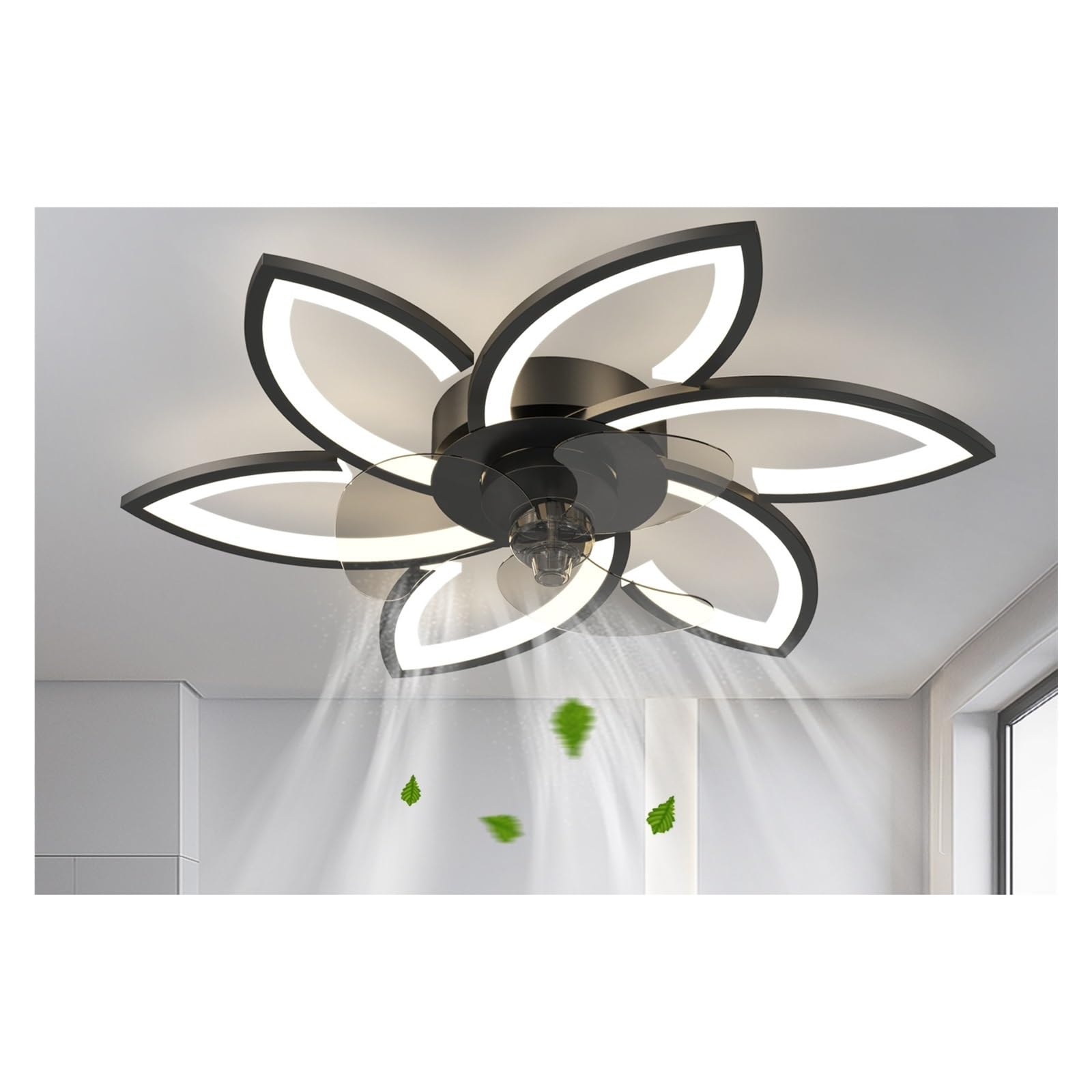 TRDEWR Modern Led Quiet Ceiling Fan with Light with Remote Control/APP Timer Creative 6 Lights Design Fan with Lamp Good Light and Shadow Effects(Black)