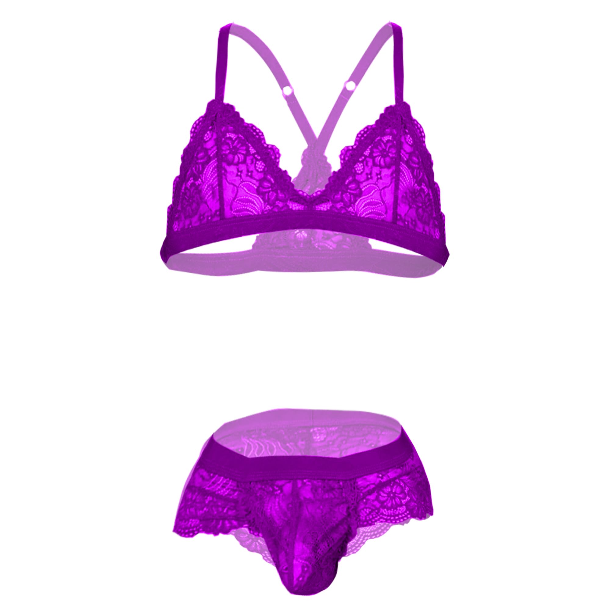 Mens Floral Lace Bralette and Panty Crossdresser Lingerie Set, Turquoise Blue, Cross-Back Design-image-21