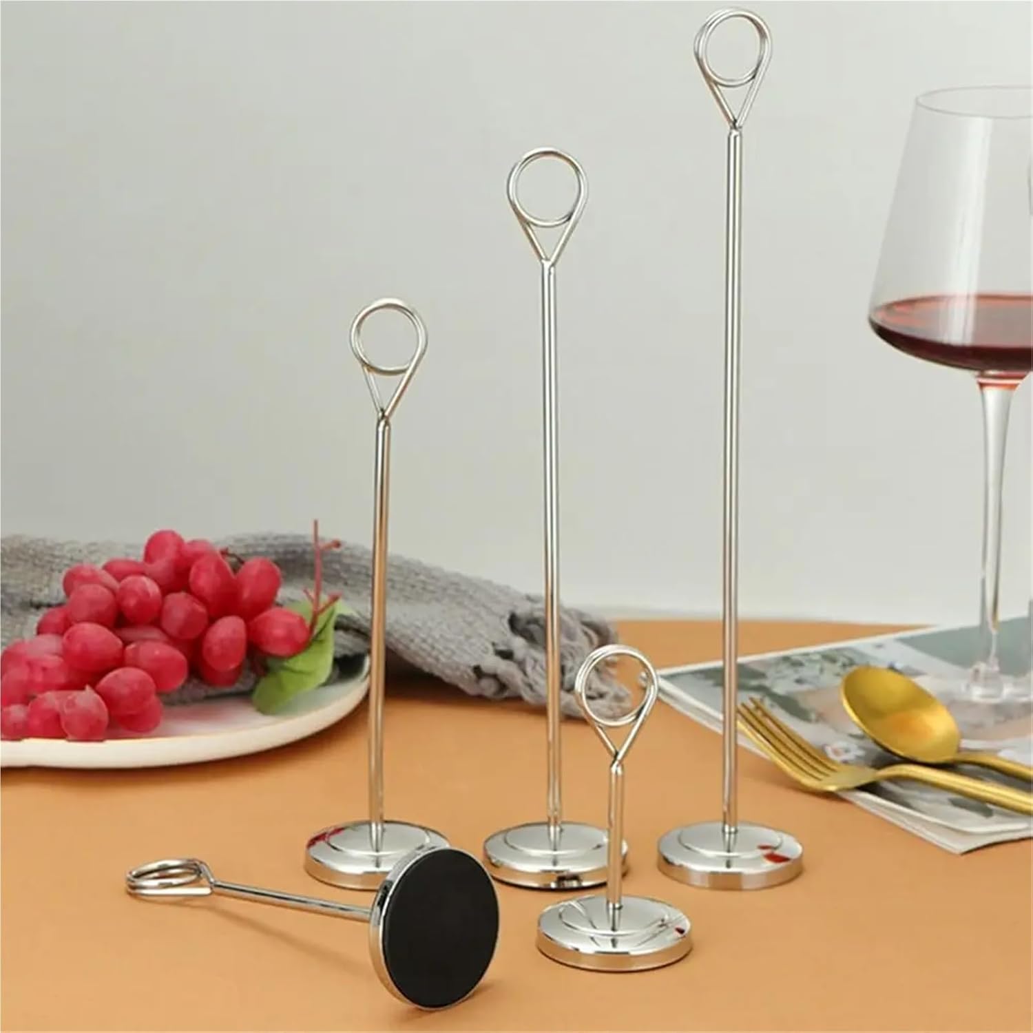 Table Number Holders 6/12pcs Round for Memo Postcard Paper Picture Desktop Decoration Table Number Holder Stand Photo Clip Note Clamp Card(Silver,6pcs)