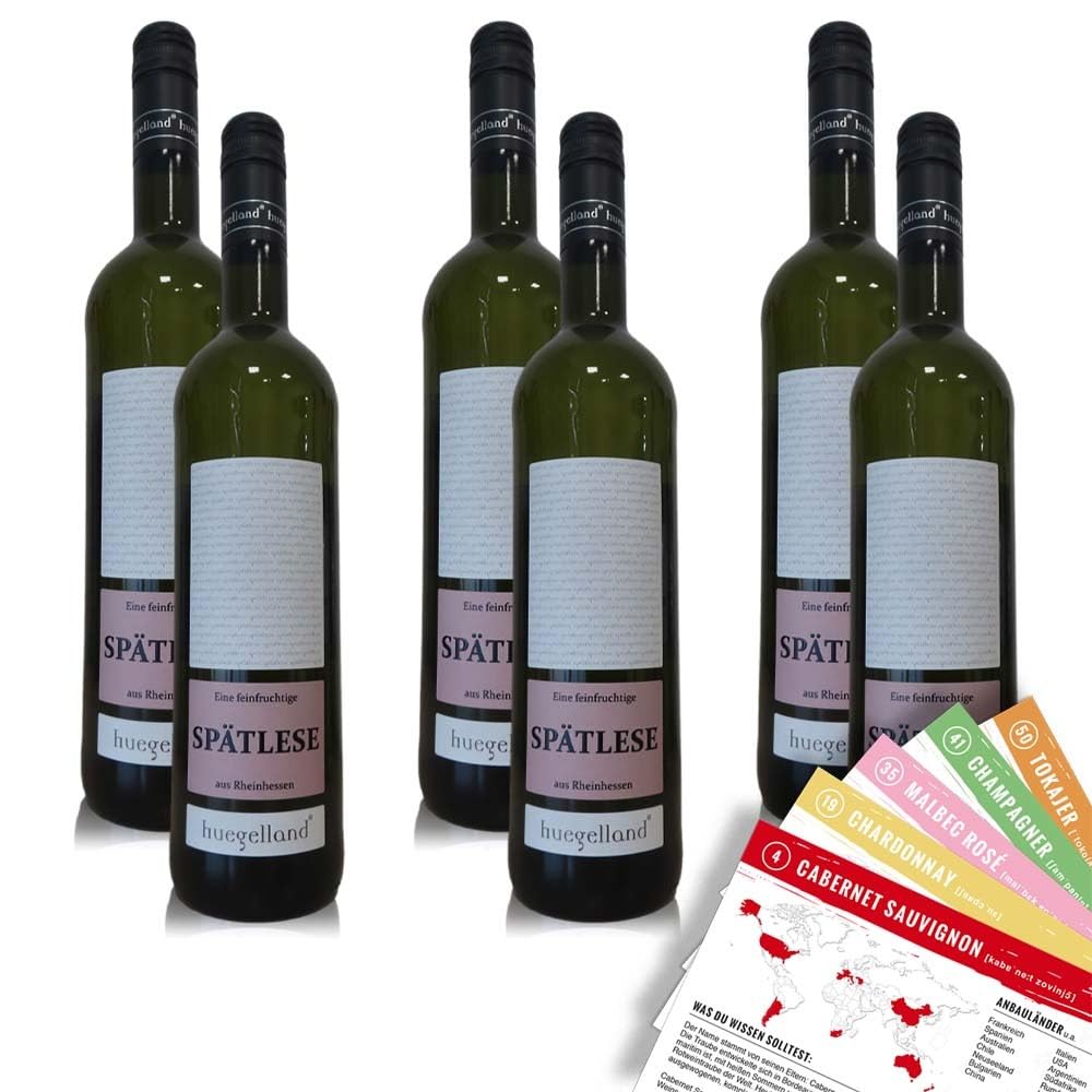 Hügelland Spätlese QbA, feinfruchtig, sortenreines Weinpaket + VINOX Winecards (6x0,75l)