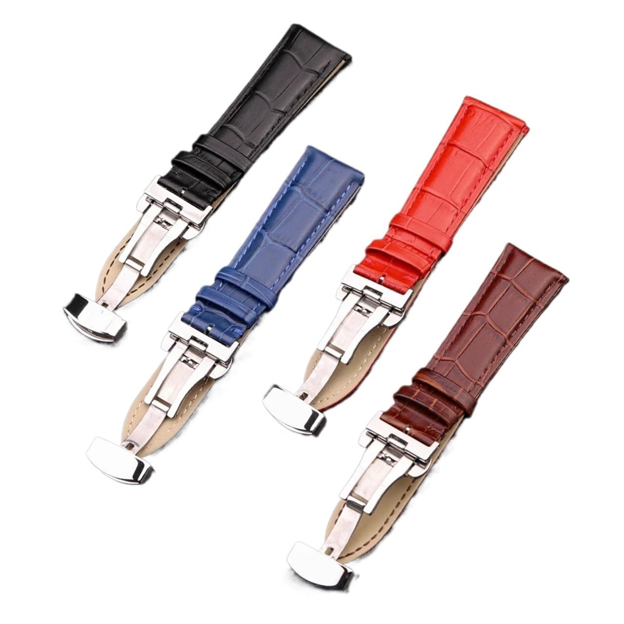 yingyingjia Bracelets de montre en cuir véritable 18 19 20 21 22 24 mm, bracelet de montre avec fermoir papillon en acier