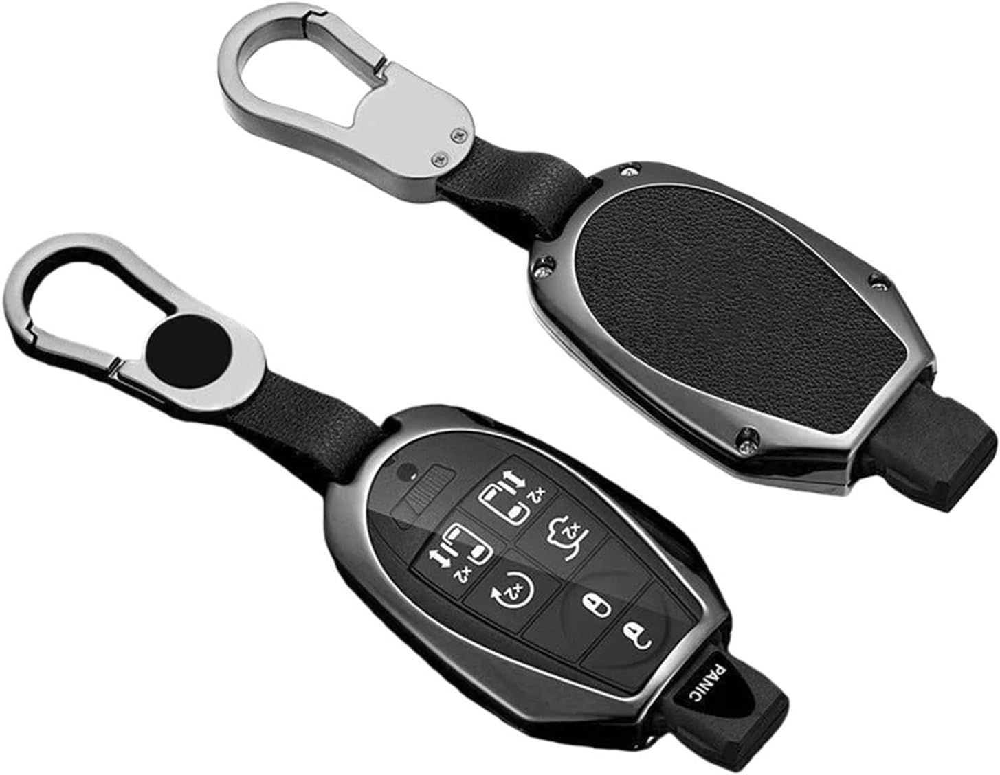 Zinc Alloy Leather Car Key Case Compatible with Jeep Grand Wagoneer Remote Protection Cover Shell Keychain Key Ring Holder Fob Accessories(Color4 Black 1PC)